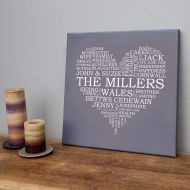 Personalised Family Word Art Heart Canvas